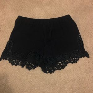 Black Lace Drawstring Shorts